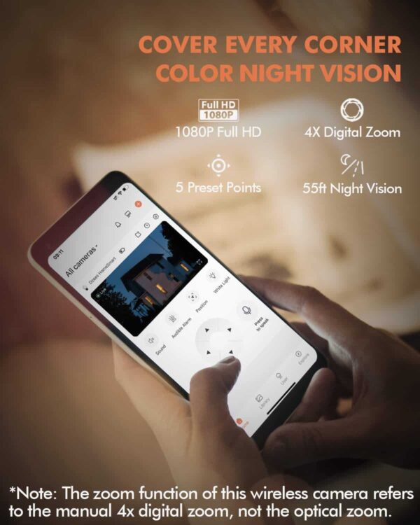 360° PTZ Camera with Solar Panel Wireless Outdoor Security Camera, 2K Spotlight Security Camera - Dzees D3K